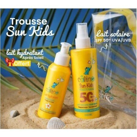 "Esthelle Calino Écran Solaire Bébé & Enfants 200 ml – protection solaire haute tolérance avec Après-Soleil 120 ml offert et trousse de voyage."
