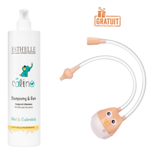 Esthelle Calino Shampooing Corps & Cheveux 500 ml – shampooing doux 2 en 1 pour bébé, aspirateur nasal offert.