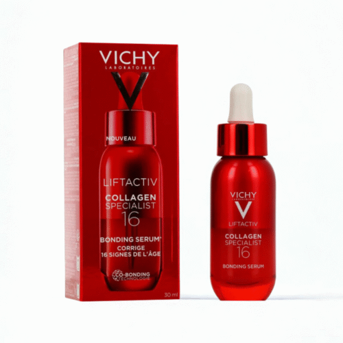 Flacon de sérum Vichy Liftactiv Collagen Specialist 16, format 30 ml, soin anti-rides concentré destiné à raffermir la peau et à stimuler la production de collagène.