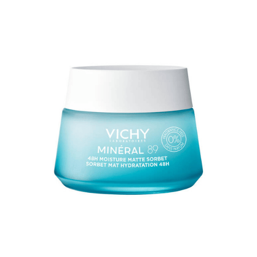 Vichy Minéral 89 Sorbet Mat Hydratation 48H en flacon de 50 ml, soin visage pour peaux mixtes à grasses, texture sorbet matifiante, hydratation longue durée.
