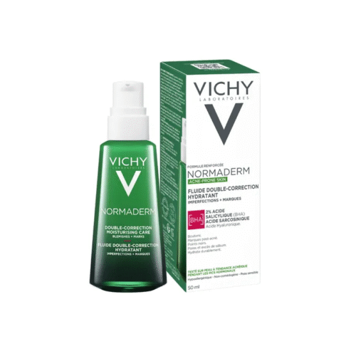 Vichy Normaderm Fluide Double Correction Hydratant Quotidien Anti-Acné 50 ml – Soin visage hydratant, correcteur d’imperfections et anti-acné, format 50 ml.