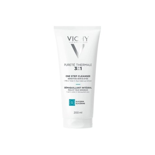 Vichy Pureté Thermale Démaquillant Intégral 3 en 1 200 ml – lait démaquillant visage et yeux, nettoyant et tonique pour peau sensible.