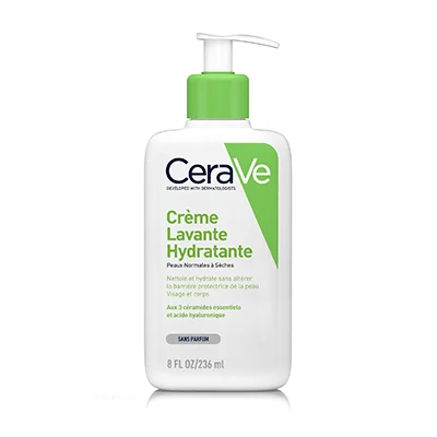 CeraVe Crème Lavante Hydratante 236 ml – nettoyant hydratant visage et corps pour peaux normales à sèches, sans parfum