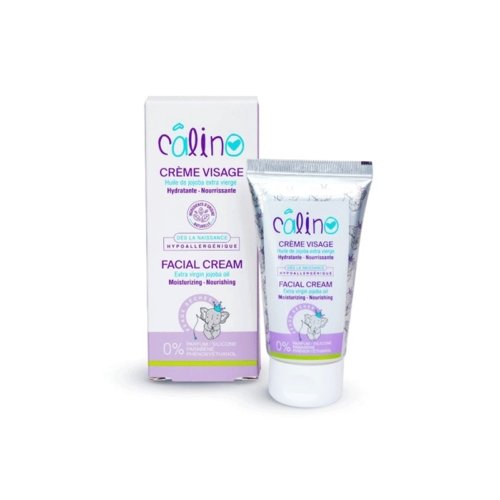 "Crème visage Câlino, pot de 50 g, hydratation douce pour la peau sensible des bébés."