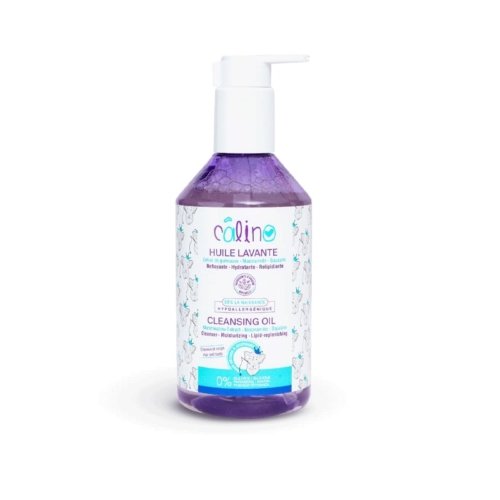 Huile lavante Calino, flacon de 300 ml, nettoie en douceur et hydrate la peau délicate des bébés.