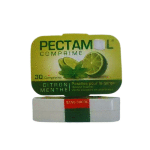 Boîte de pastilles Pectamol saveur menthe citron.
