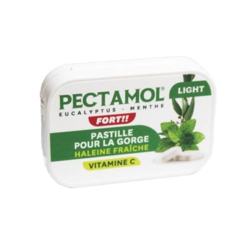 Boîte de pastilles Pectamol menthe eucalyptus avec vitamine C.