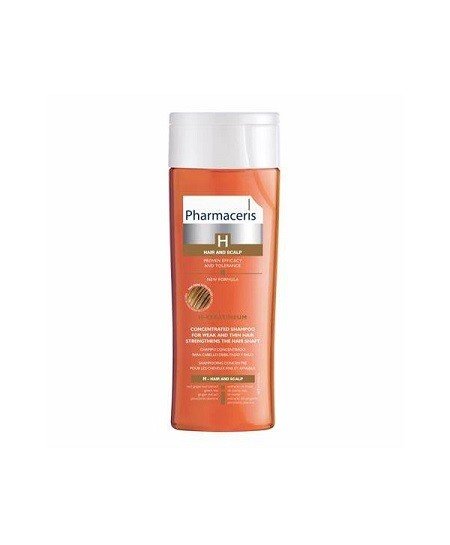 « Shampooing Pharmaceris H-Keratineum 250 ml pour cheveux fins et fragilisés, renforce et fortifie les fibres capillaires ».