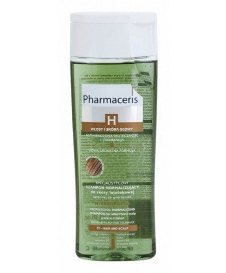 « Shampooing normalisant Pharmaceris H-Sebopurine 250 ml pour cheveux gras, régule l’excès de sébum et purifie le cuir chevelu ».