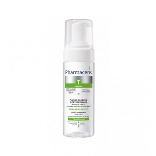 « Mousse nettoyante Pharmaceris T 150 ml, pour peau grasse et à tendance acnéique, élimine les impuretés et régule l’excès de sébum ».
