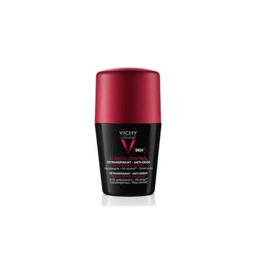 Déodorant roll-on 50 ml Vichy Déodorant Clinical Control Homme 96H, offrant une protection longue durée contre la transpiration et les odeurs.