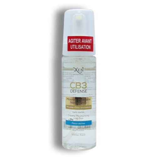 Mousse micellaire nettoyante XEN CB3 Defense pour peaux normales à sèches, flacon de 200 ml, nettoie en douceur tout en préservant l’hydratation naturelle de la peau.